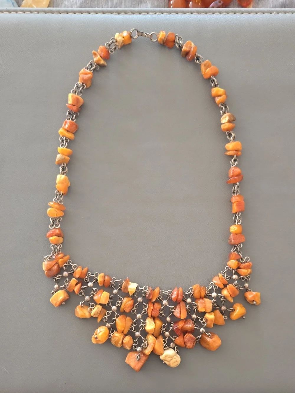 Vintage Baltic Amber Bib Necklace – Butterscotch & Cognac Amber Estate Jewelry - Picture 1 of 7